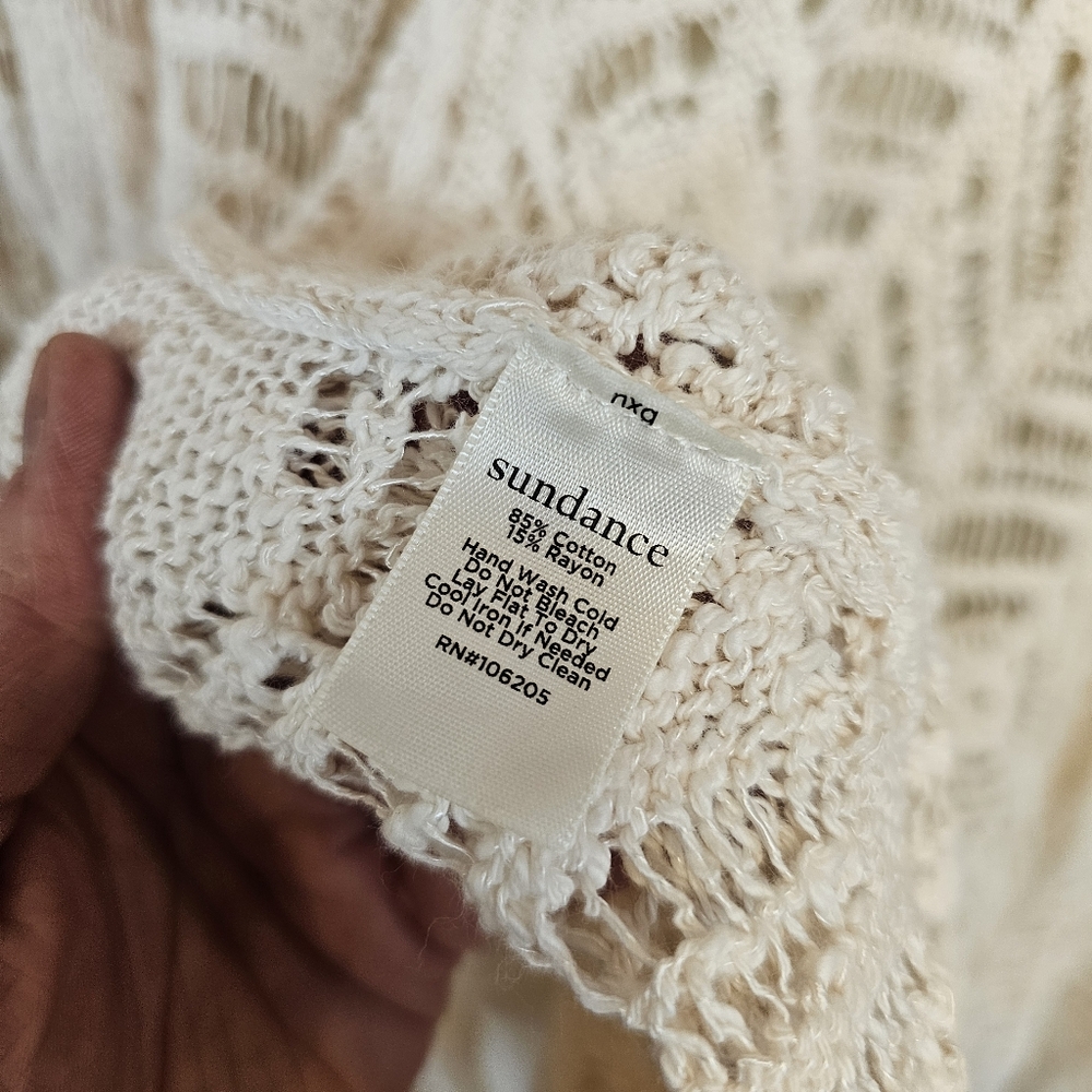 Sundance Cream Open Knit Crochet Sweater - Picture 3 of 6